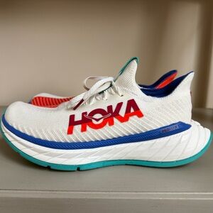Hoka White and Red Athletic Shoes